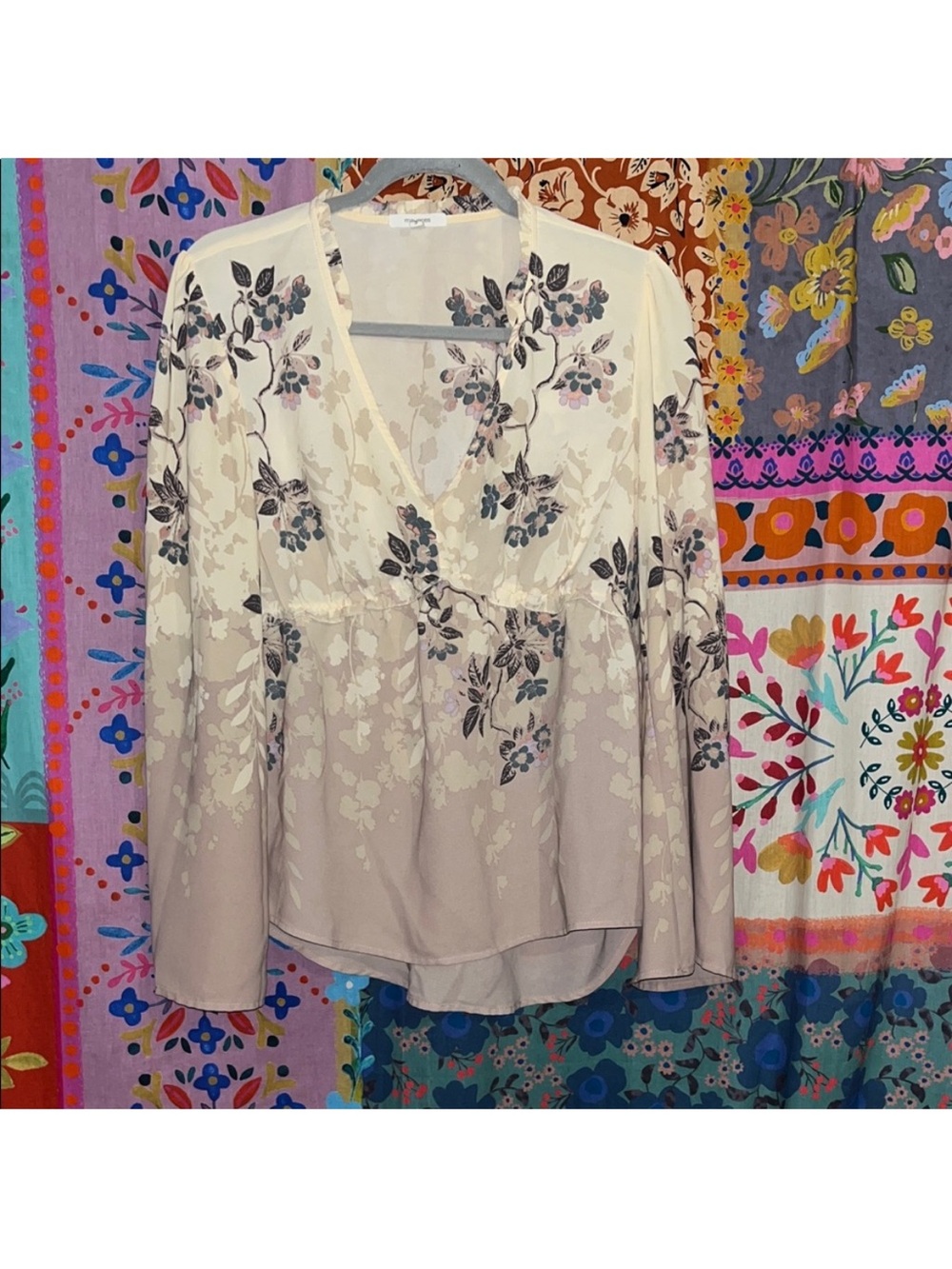 MAURICES Cream Floral V-Neck Blouse - Picture 2 of 9